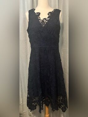 Sleeveless navy Blue  Lace A-Line Dress
